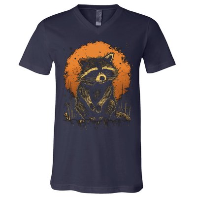Raccoon Animal Retro Style Graphic Tees for Boy V-Neck T-Shirt