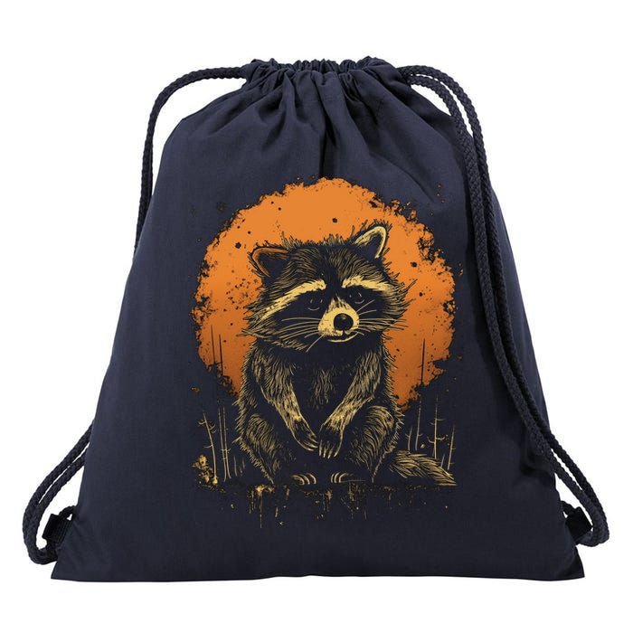 Raccoon Animal Retro Style Graphic Tees for Boy Drawstring Bag