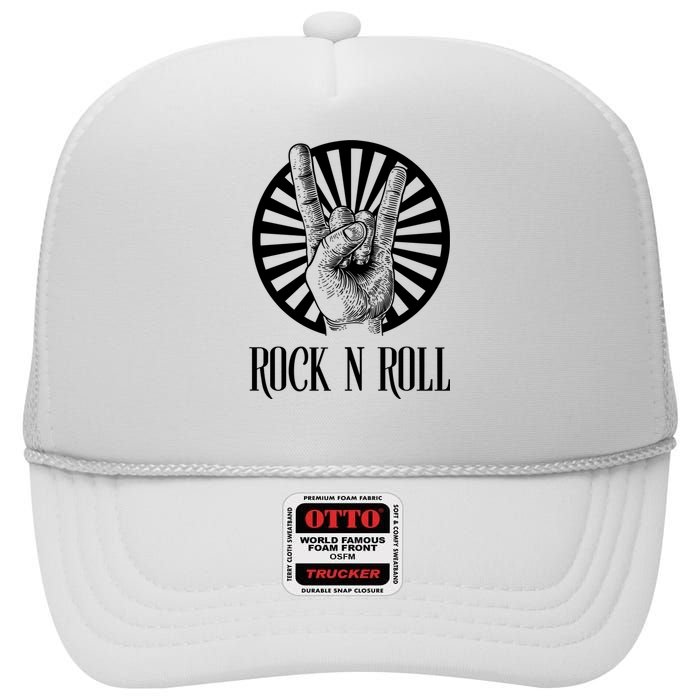 Rock And Roll Heavy Metal Hand Sign High Crown Mesh Back Trucker Hat