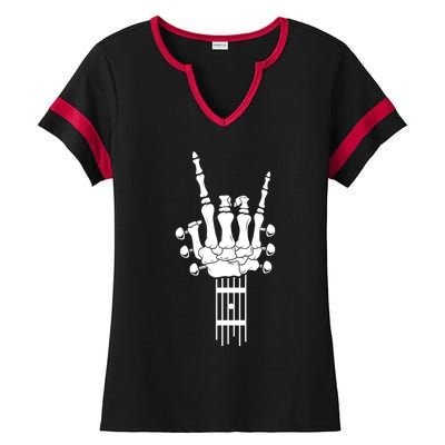 Rock And Roll Skeleton Guitar Music Lover Music Lover Gift Funny Gift Ladies Halftime Notch Neck Tee