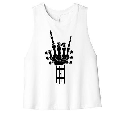 Rock And Roll Skeleton Guitar Music Lover Music Lover Gift Funny Gift Women's Racerback Cropped Tank