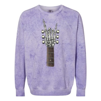 Rock And Roll Guitar Skeleton Hand Colorblast Crewneck Sweatshirt