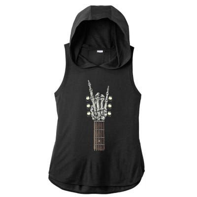 Rock And Roll Guitar Skeleton Hand Ladies PosiCharge Tri-Blend Wicking Draft Hoodie Tank