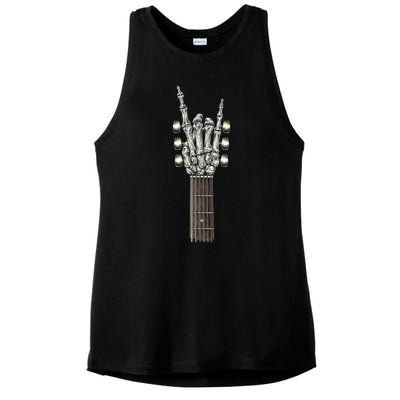 Rock And Roll Guitar Skeleton Hand Ladies PosiCharge Tri-Blend Wicking Tank