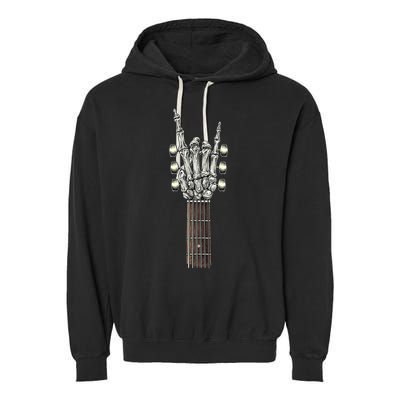 Rock And Roll Guitar Skeleton Hand Garment-Dyed Fleece Hoodie