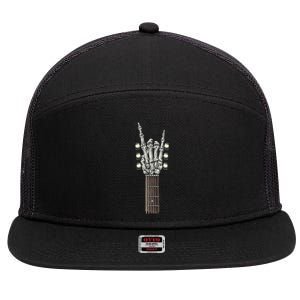 Rock And Roll Guitar Skeleton Hand 7 Panel Mesh Trucker Snapback Hat