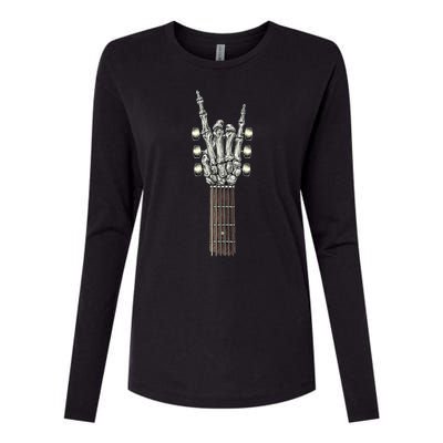 Rock And Roll Guitar Skeleton Hand Womens Cotton Relaxed Long Sleeve T-Shirt