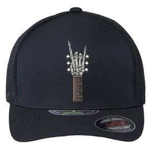 Rock And Roll Guitar Skeleton Hand Flexfit Unipanel Trucker Cap