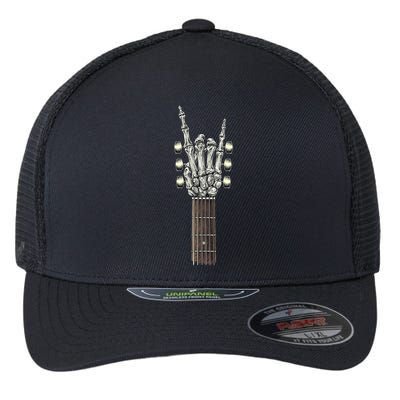 Rock And Roll Guitar Skeleton Hand Flexfit Unipanel Trucker Cap