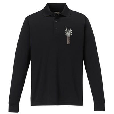 Rock And Roll Guitar Skeleton Hand Performance Long Sleeve Polo