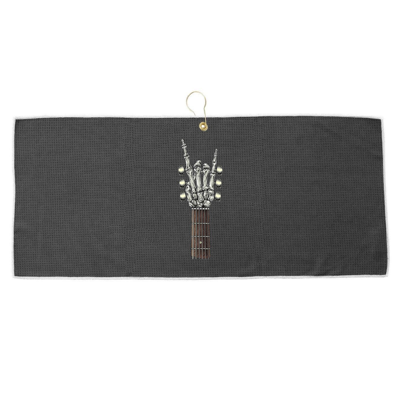 Rock And Roll Guitar Skeleton Hand Large Microfiber Waffle Golf Towel