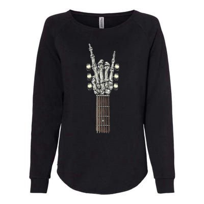 Rock And Roll Guitar Skeleton Hand Womens California Wash Sweatshirt