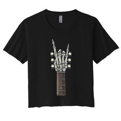 Rock And Roll Guitar Skeleton Hand Crop Top