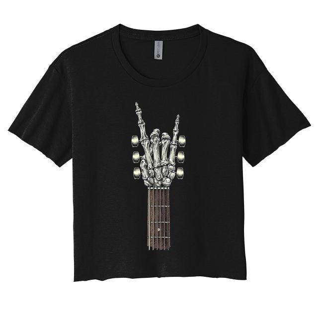 Rock And Roll Guitar Skeleton Hand Crop Top