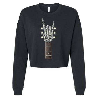 Rock And Roll Guitar Skeleton Hand Cropped Pullover Crew