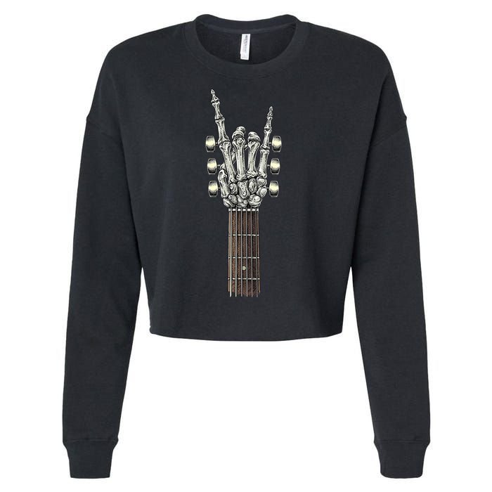 Rock And Roll Guitar Skeleton Hand Cropped Pullover Crew