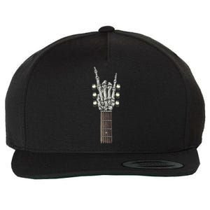 Rock And Roll Guitar Skeleton Hand Wool Snapback Cap