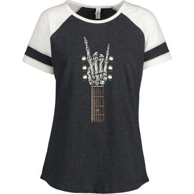 Rock And Roll Guitar Skeleton Hand Enza Ladies Jersey Colorblock Tee