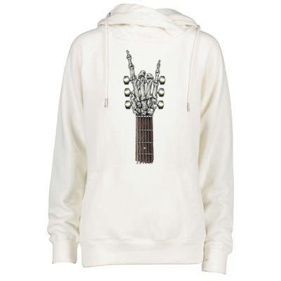 Rock And Roll Guitar Skeleton Hand Womens Funnel Neck Pullover Hood