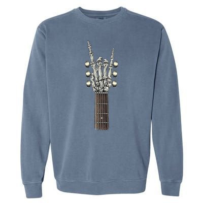 Rock And Roll Guitar Skeleton Hand Garment-Dyed Sweatshirt