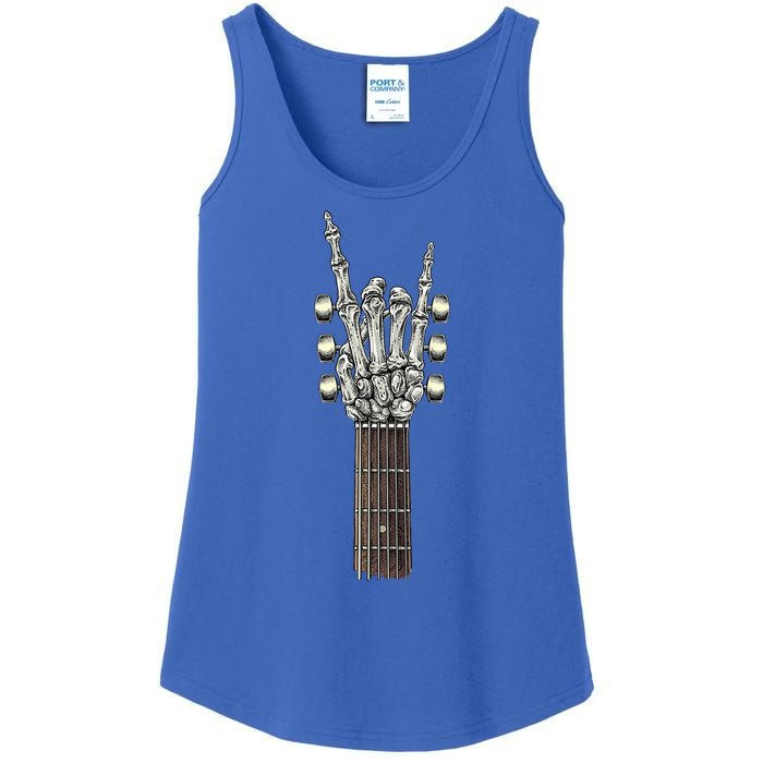 Rock And Roll Guitar Skeleton Hand Ladies Essential Tank