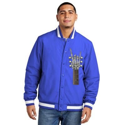 Rock And Roll Guitar Skeleton Hand Insulated Varsity Jacket