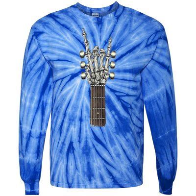 Rock And Roll Guitar Skeleton Hand Tie-Dye Long Sleeve Shirt