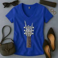 Rock And Roll Guitar Skeleton Hand Women's V-Neck T-Shirt