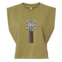 Rock And Roll Guitar Skeleton Hand Garment-Dyed Women's Muscle Tee
