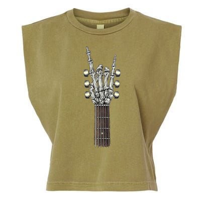 Rock And Roll Guitar Skeleton Hand Garment-Dyed Women's Muscle Tee