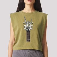 Rock And Roll Guitar Skeleton Hand Garment-Dyed Women's Muscle Tee