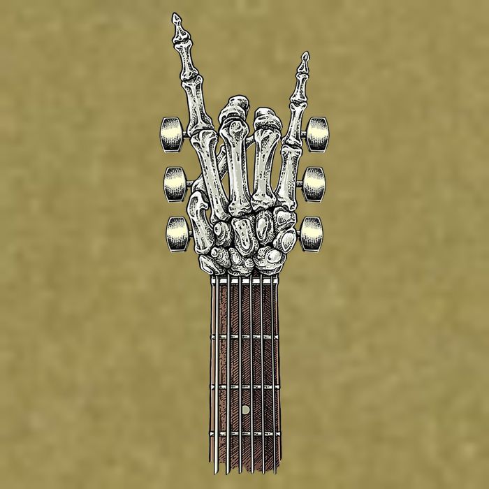 Rock And Roll Guitar Skeleton Hand Garment-Dyed Women's Muscle Tee
