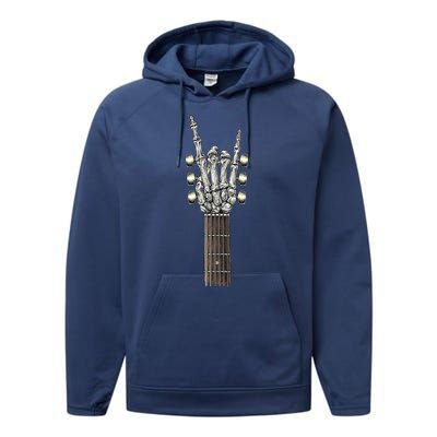 Rock And Roll Guitar Skeleton Hand Performance Fleece Hoodie