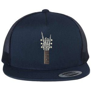 Rock And Roll Guitar Skeleton Hand Flat Bill Trucker Hat