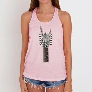 Rock And Roll Guitar Skeleton Hand Women's Knotted Racerback Tank