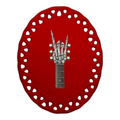 Rock And Roll Guitar Skeleton Hand Ceramic Oval Ornament