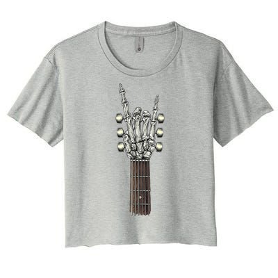 Rock And Roll Guitar Skeleton Hand Women's Crop Top Tee