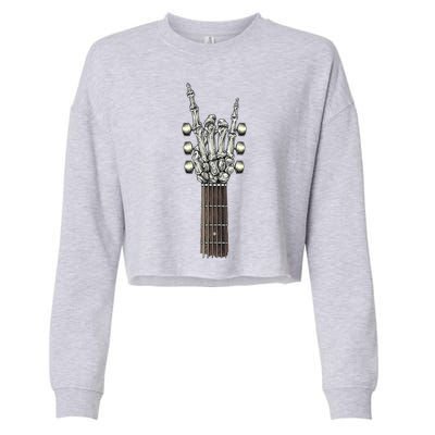 Rock And Roll Guitar Skeleton Hand Cropped Pullover Crew