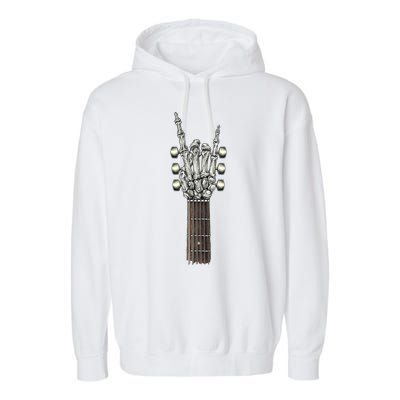 Rock And Roll Guitar Skeleton Hand Garment-Dyed Fleece Hoodie