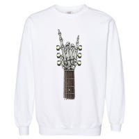 Rock And Roll Guitar Skeleton Hand Garment-Dyed Sweatshirt