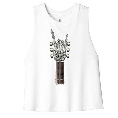 Rock And Roll Guitar Skeleton Hand Women's Racerback Cropped Tank