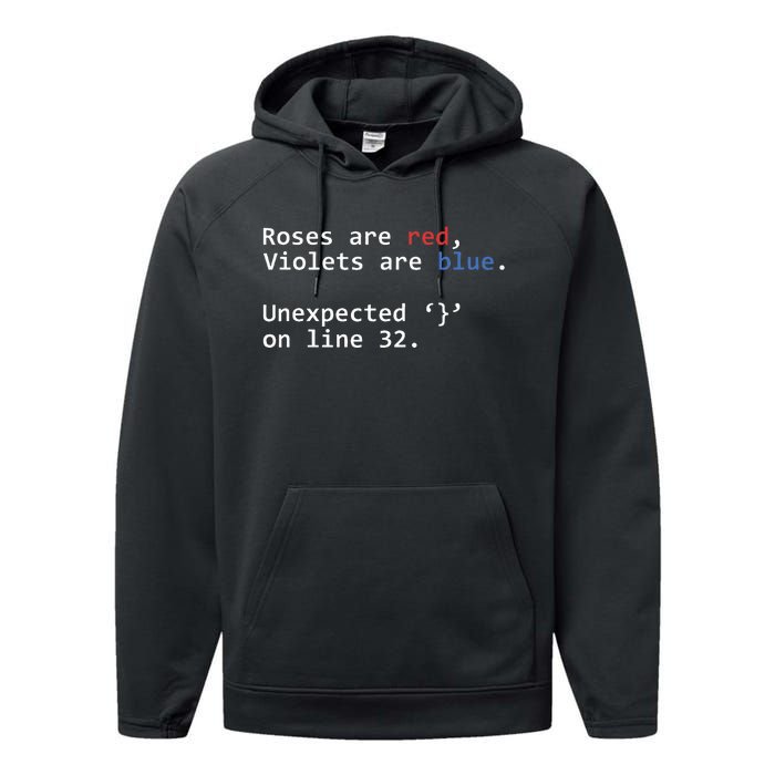 Roses Are Red Violets Are Blue Unexpected Programmer Coding Performance Fleece Hoodie