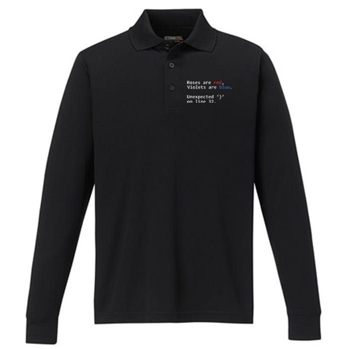 Roses Are Red Violets Are Blue Unexpected Programmer Coding Performance Long Sleeve Polo