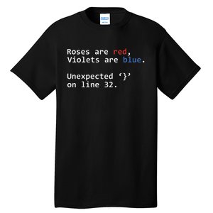 Roses Are Red Violets Are Blue Unexpected Programmer Coding Tall T-Shirt