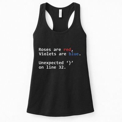 Roses Are Red Violets Are Blue Unexpected Programmer Coding Women's Racerback Tank