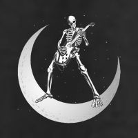 Rock And Roll Skeleton Playing Guitar Rock On Moon Halloween 7 Panel Mesh Trucker Snapback Hat