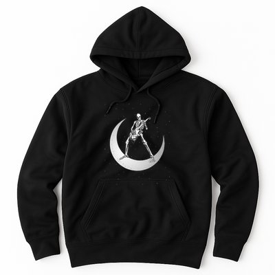Rock And Roll Skeleton Playing Guitar Rock On Moon Halloween Hoodie