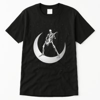 Rock And Roll Skeleton Playing Guitar Rock On Moon Halloween Tall T-Shirt