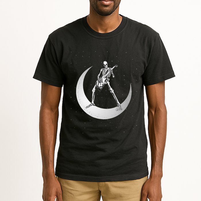 Rock And Roll Skeleton Playing Guitar Rock On Moon Halloween Tall T-Shirt