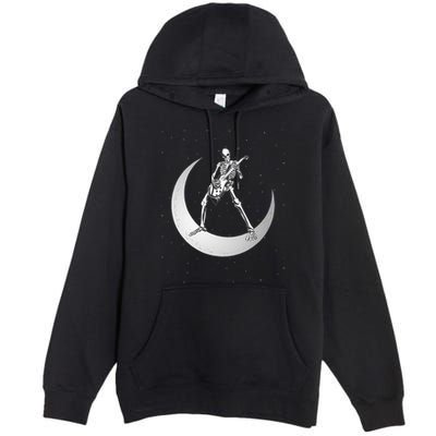 Rock And Roll Skeleton Playing Guitar Rock On Moon Halloween Premium Pullover Hoodie